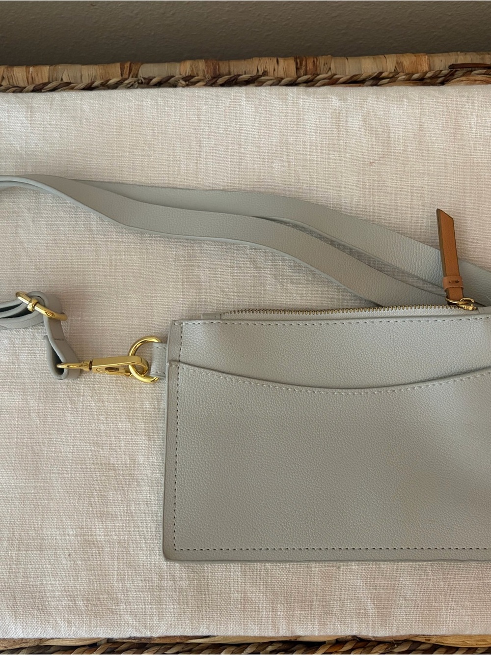 Light grey leather convertible shoulder/waist bag